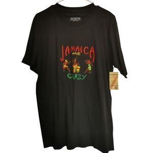 NWT Jamaican Authentic T's Crew Neck Short Sleeve Black Jamaica Me Crazy T -Sz L
